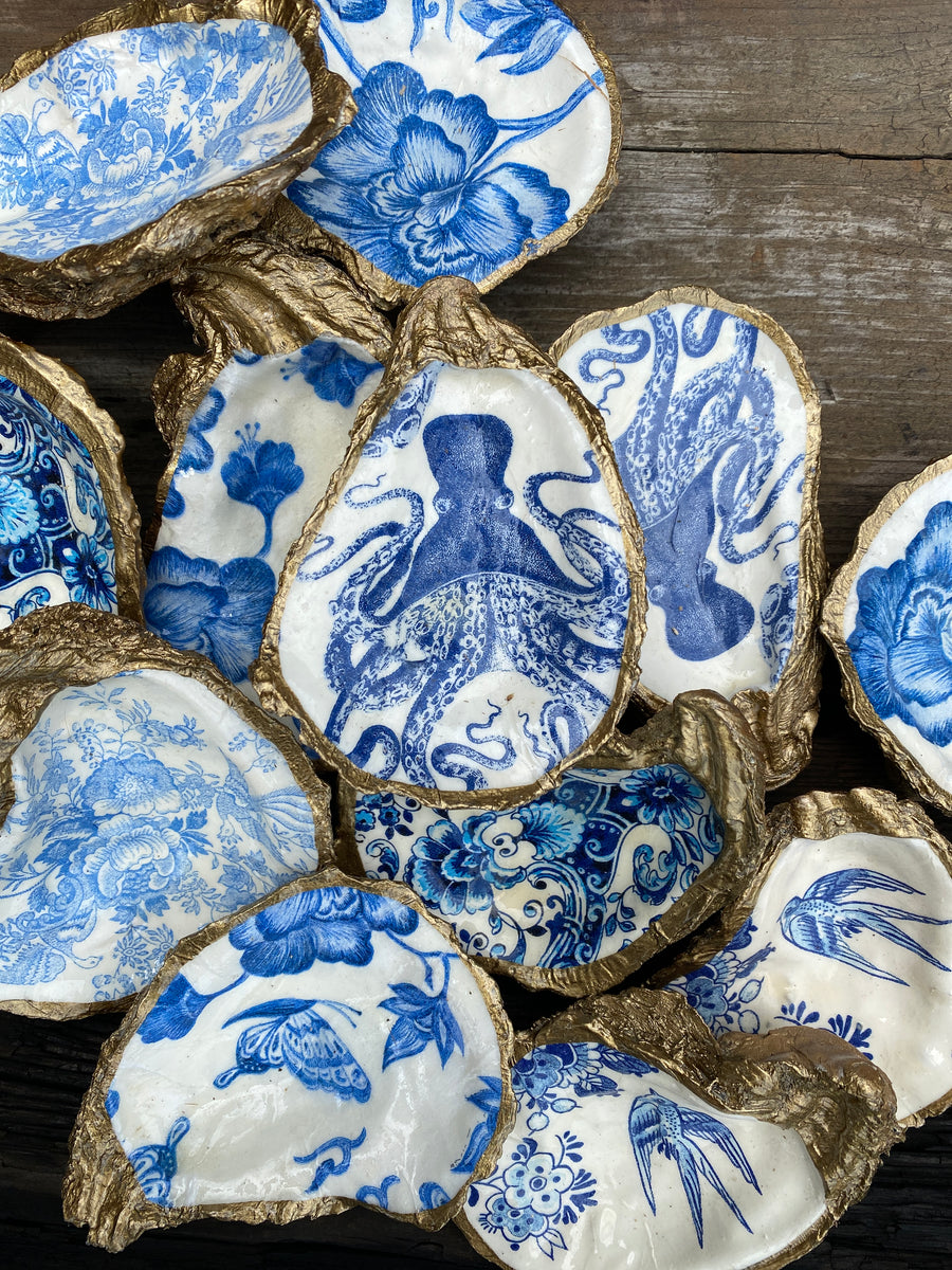 Indigo Decoupage Oyster Dish