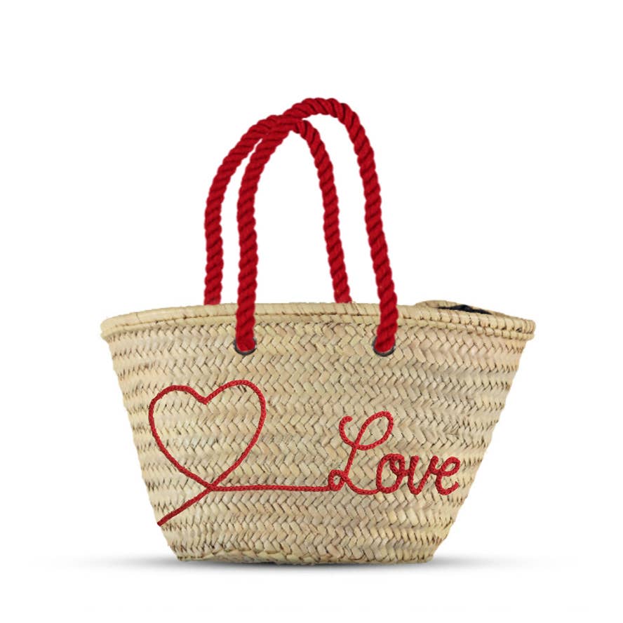 Heart French Market Basket - Love Straw Bag