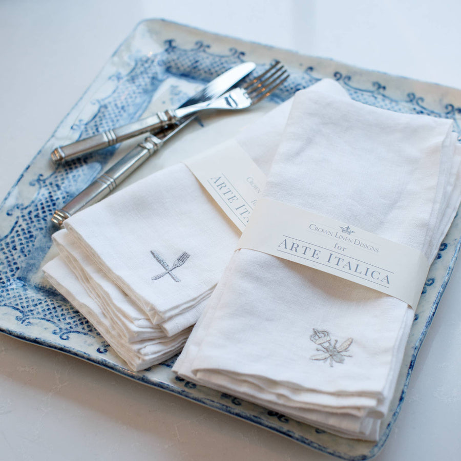 Royal Bee, Embroidered Washed Linen Napkins, set of 4