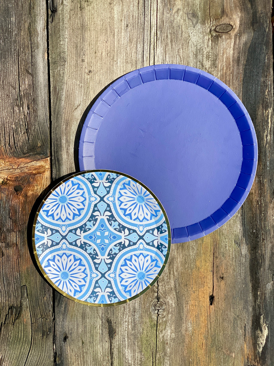 Italian Blues & White Small Paper Plates, pack of 10