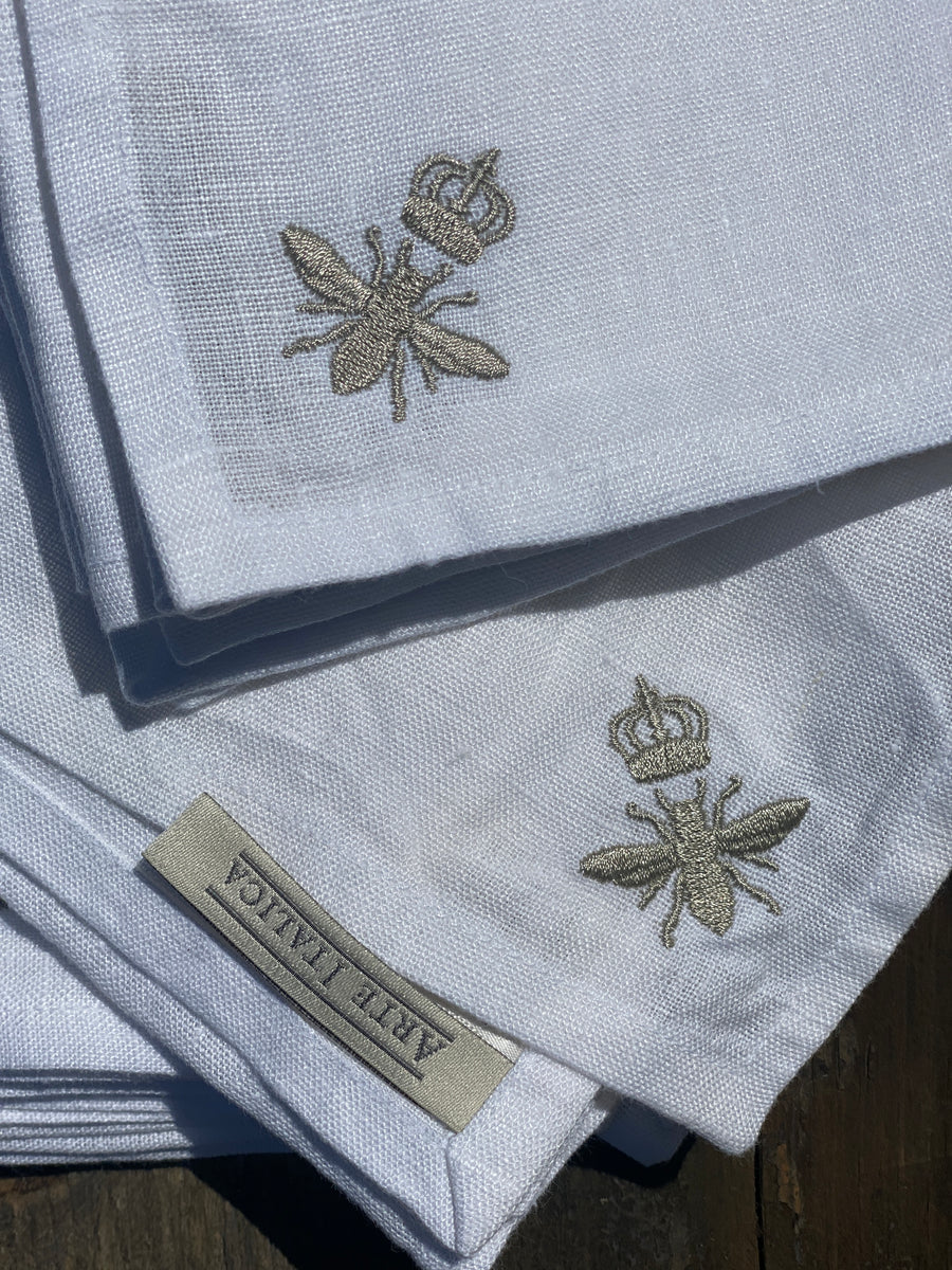 Royal Bee, Embroidered Washed Linen Napkins, set of 4