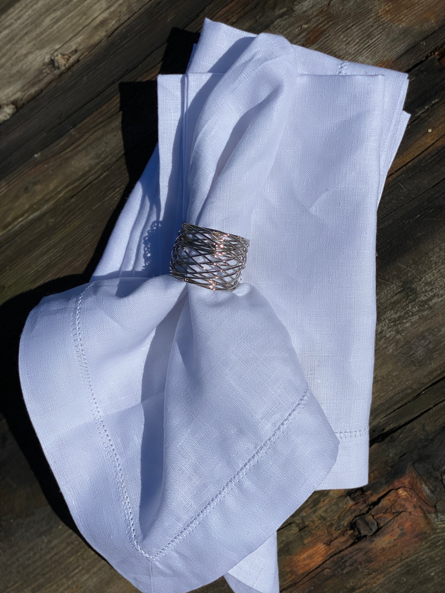 Crown Linen - Hemstitch Large Napkin Set, White
